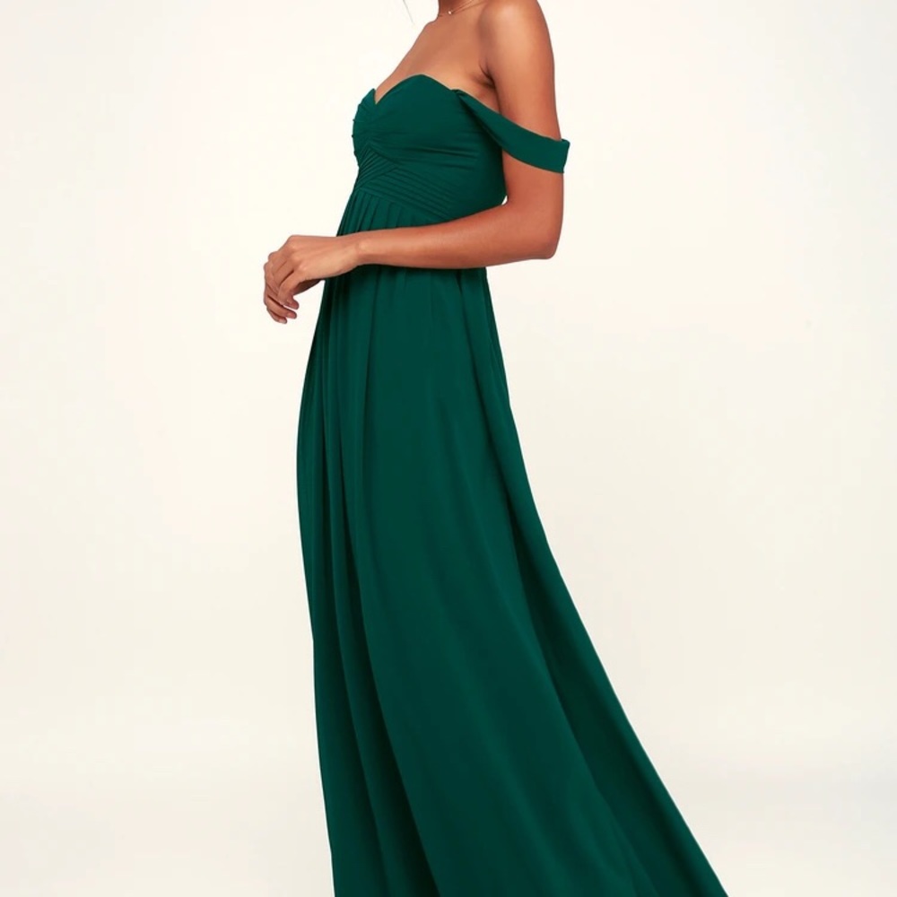 Lulus Forest Green Off-the-Shoulder Maxi Dress